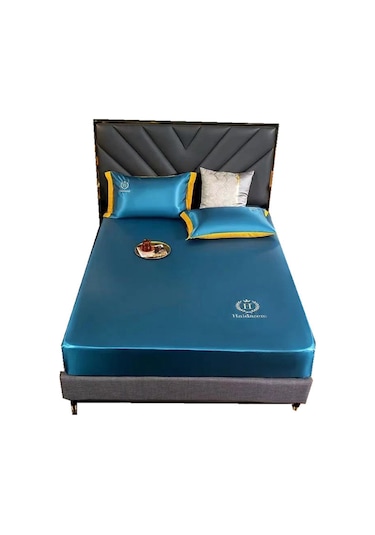 Lemestar Hilton Tek Kişilik Yatak Seti 1.2x2.0m: 4 Mevsim Kullanıma Uygun, Yıkama Uygun, Altı Yönlü Tam Kapama, Gri Mavi, 2 Parça DiğER