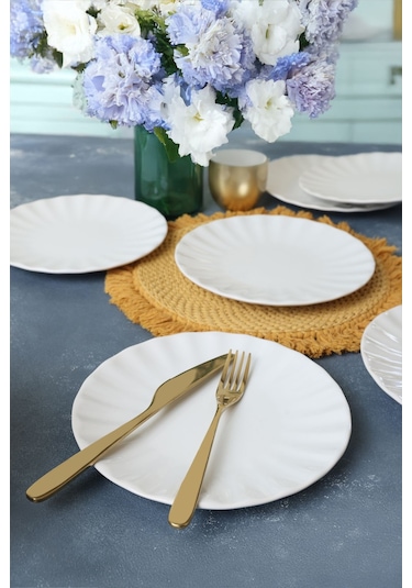 Keramika Beyaz Sirius Pasta Tabağı 22 Cm 6 Adet 004 Beyaz