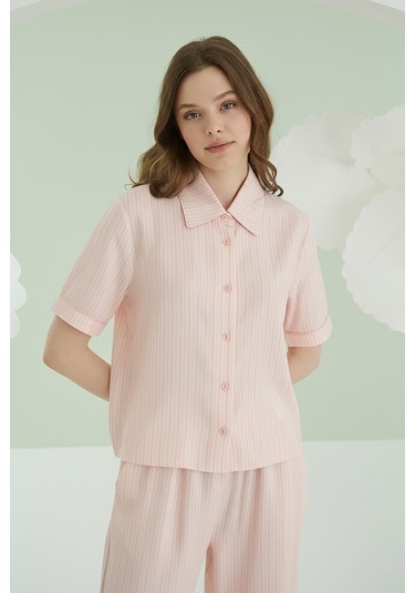 Nbb Kadın Pembe Çizgili Pijama Takım Pembe