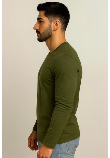 Axxel Erkek Haki Uzun Kollu T-shirt-d240 Haki