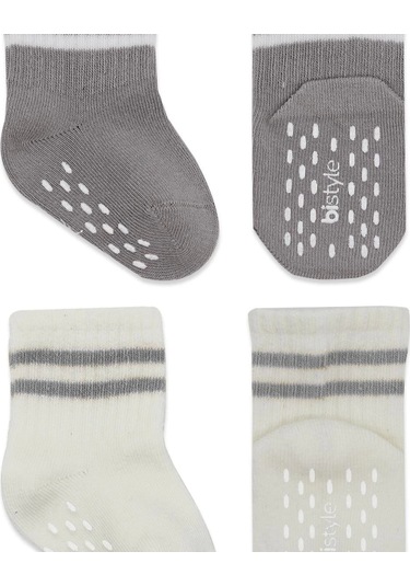 Bistyle Çemberli Kaymaz Soket Çorap 2'li Bs10125 Gri Ekru Gri Ekru