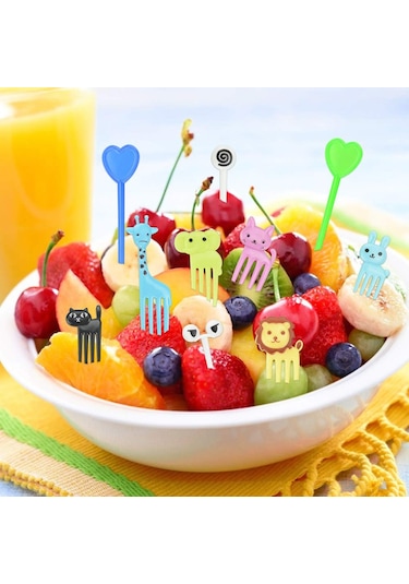 Duoyin 60 Karikatür Moe Komik Çocuklar Meydan Ve Çatal Tek Kullan Ev Plastik Meyve Çatalı Çok renkli
