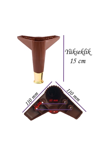4 Adet Golden Ayak 15 Cm Kahve Altın Gold Mobilya Kanepe Sehpa Ünite Koltuk Ayağı Baza Ayak Ayakları