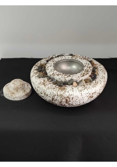 Dekoratif Masa Üstü Yuvarlak Ateş Çukuru Taş Şömine-500 Ml Yakıt Hediyeli - Altın Mermer