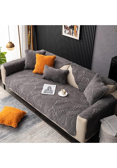 Kadife Kanepe Kapağı, 28x70 İnç, Evcil Hayvanlar İçin Uygun Kadife Kahve