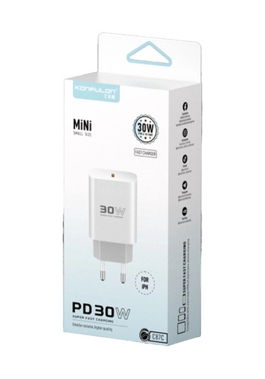 C87c 30w Type-c Çıkışlı Ekstra Dl50 1m Type-c To Lightning Kablolu Pd Şarj - Beyaz