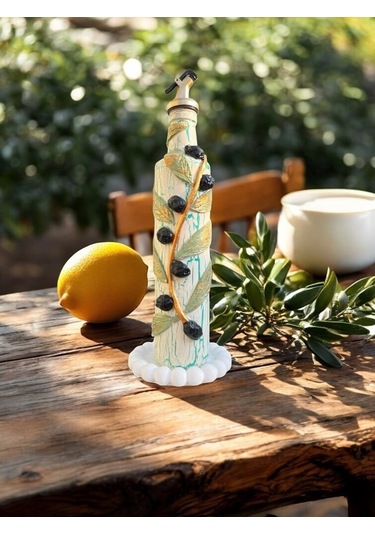 500 Ml Kil Kabartma Uygulama Akdeniz Ve Ege Dokunuşu El Yapımı Zeytinyağı & Üzüm Sirke Şişeleri, Yağ Yeşil