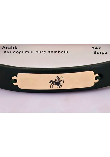 Archin Yay Burçlarına 14 Ayar Altın Plakalı Dikdörtgen Motifli Yeşil Derili Hediye Bileklik-371burç Yay