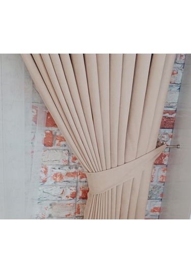 Açık Vizyon Renk Fon Kadife Perde Çift Kanat 1/3 Sık Pileli Dikim V-05 Açık Vizon