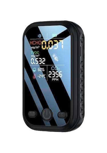 Vkemall El Tipi Taşınabilir Hava Kalitesi Monitörü - Co2, Formaldehit, Sicaklık Ve Nem Ölçer - Ev Ofis İçin Siyah