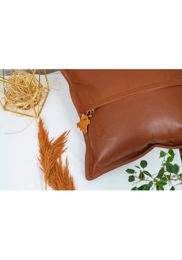 Premium Dekoratif Taba Deri Kırlent Kılıfı/ev Ve Ofis Için Gerçek Deri 45x45cm Kırlent Kılıfı Taba