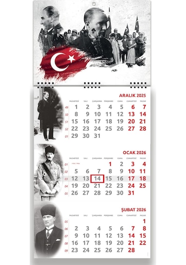 2026 Atatürk Küçük Boy Gemici Takvimi Denizci Duvar Takvimi 27,5x60,5 Tek Parça Spiralli