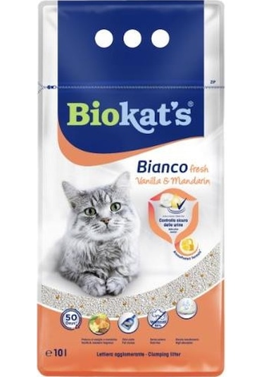 Biokat's Bianco Vanilya & Mandalina Kokulu Topaklaşan Bentonit Kedi Kumu 10 L
