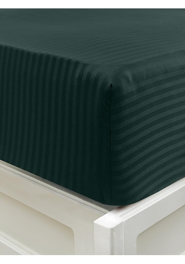 Çarşaf Stripe Saten Düz Lastikli Geniş Ölçü Koyu Yeşil