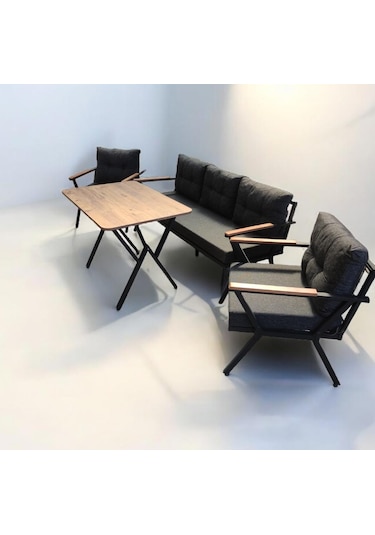 Pi Locca Bahçe Balkon Mobilyası Antrasit 3+1+1 Ve Perla Çam Masa Antrasit