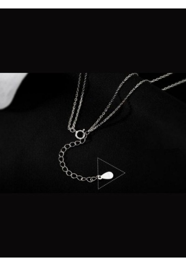 925 Ayar Gümüş Zirkon Taşlı Cift Zincirli Kolye