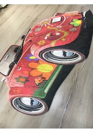 Yamalıhome Vosvos Araba Şekilli Halı Kc07Kırmızı 100X140 Cm Çok Renkli