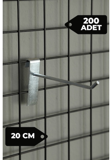 20 Cm 200 Adet Tel Pano Kancası Raf Askısı Galvaniz