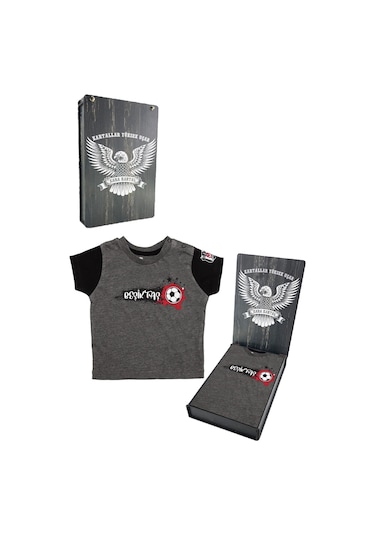 Beşiktaş Antrasit Bebek T-shirt Hediyelik Ahşap Kutulu Gri