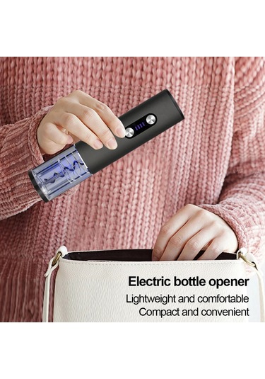 Otomatik Elektronik Tirbuşon Şarj Edilebilir Folyo Kesici Ve Usb Siyah