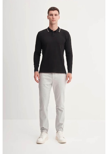 Cazador Çizgi Desenli Polo Yaka Siyah Erkek Kazak 33035 Siyah