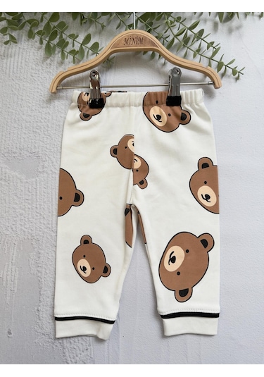 Ayıcık Baskılı Yazlık Pijama Takımı -1163 Beyaz