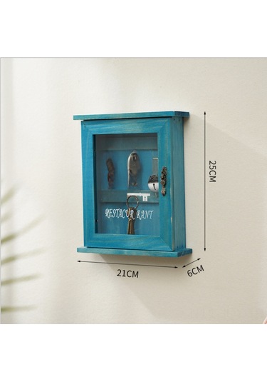 Youmex Gömlek Ahşap Anahtar Saklama Kutusu, Klasik Tarzlı Duvar Takımı, Poç Takma Ve Toz Koruma Kapaklı, Kuzey Avrupa Desenli Ev Dekoru Mavi, Çivi Dahil Değil