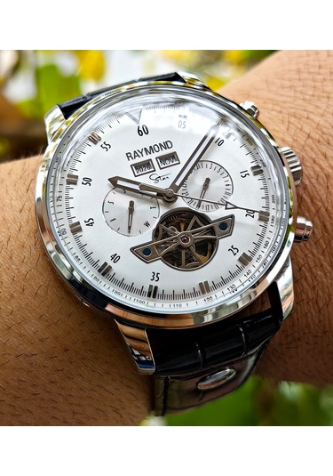 Raymond Star Gümüş Beyaz Otomatik Erkek Kol Saati Gümüş