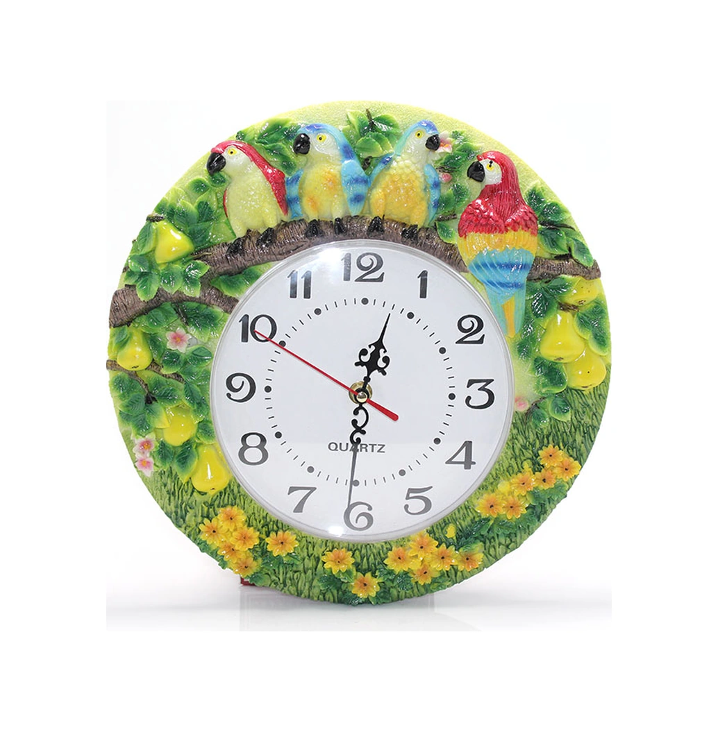 River World Duvar Saati Polyester Papağanlı Çok Renkli