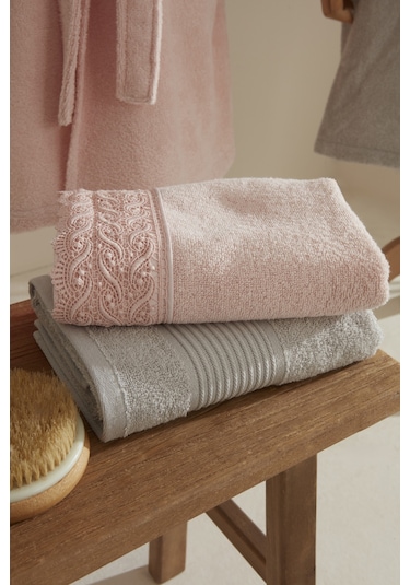 Karaca Home Foster 9 Parça Aile Banyo Seti Dantelli Pudra-gri Pudra - Gri