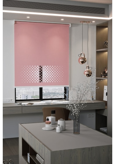 Lazer Kesim Mat Stor Perde, Lazer Kesimli Modern Serisi, M-2006 Gül Kurusu Renk Gül Kurusu