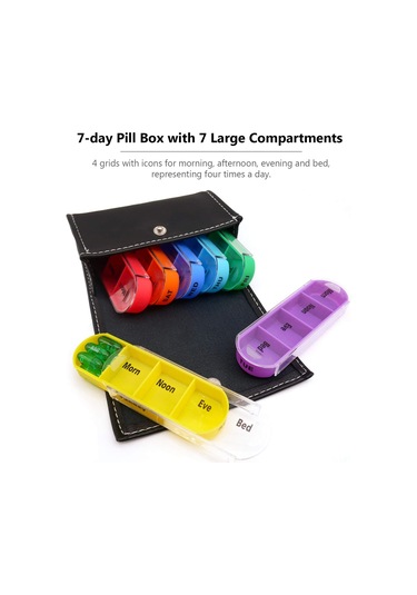 Yaozixa 7 Günlük 28 Bölmeli Plastik İlaç Kutusu - Günlük 4 Kullanıma Uygun Siyah Cüzdan Tipi İlaç Saklama Kutusu Çok Renkli
