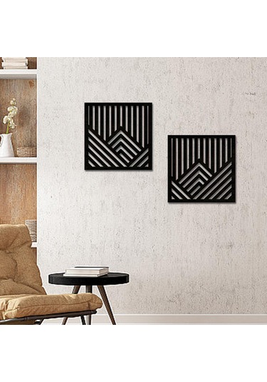 Suntek 2 Adet Geometrik Ahşap Duvar Sanatı Asılı Siyah