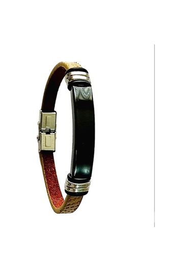 Kahverengi Siyah Çelik Ve Deri Kombin Erkek Bileklik Çok Renkli