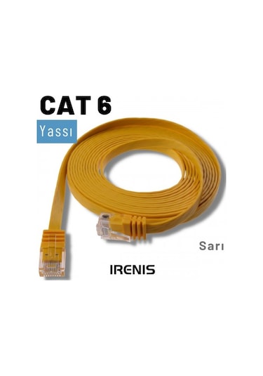 Irenis CAT6 Kablo Yassı Ethernet Network Lan Ağ İnternet Kablosu 15 M Sarı