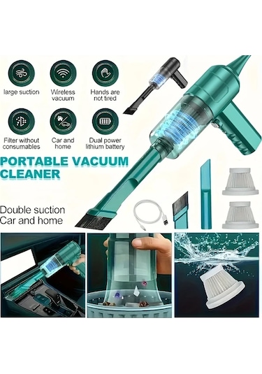 Gateesat Kablosuz El Tipi Araç Süpürgesi, Şarjlı Güçlü Emiş Ev Ofis Toz Toplayıcı Siyah