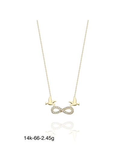 İki Güvercin Sonsuzluk Çok Şık 14 Ayar Altın Kolye Altın