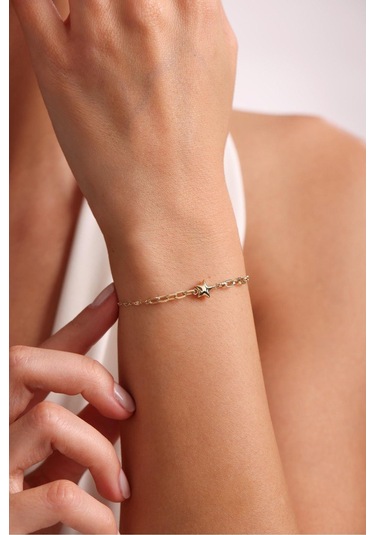 Gianfranco Aynalı Zincir Ataş Detay Yıldız Harf Charm Bileklik Altın Sarı Altın