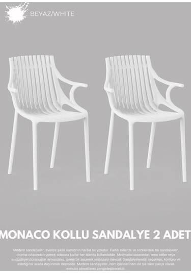2 Li Set Monako Lüx Cafe &restaurant Mutfak Balkon Otel Sandalyesi Beyaz