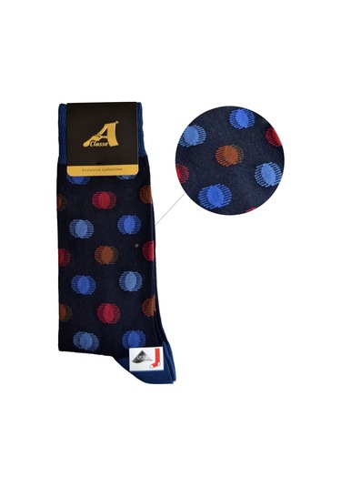 A Classe Kayan Puantiye Desenli Lacivert Erkek Çorap Lacivert