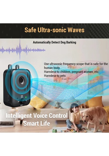 Geeroyoo Taşınabilir Ultrasonik Köpek Susturucu, Güçlü Ve Su Geçirmez Tasarım, 3 Modlu, Şarj Edilebilir, Siyah