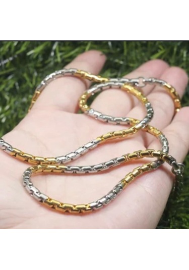 Gold&gümüş Mixli 1.sınıf Örme Çelik Unisex Kolye Ve Bileklik Set