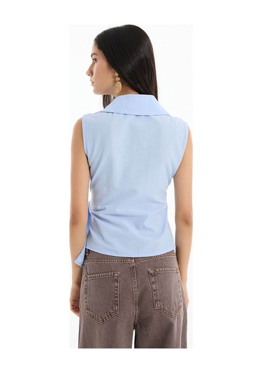 Quzu Önü Bağlama Detaylı Mavi Kadın Bluz Blz00538 Mavi