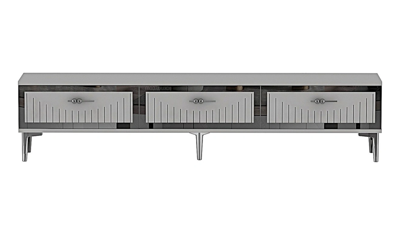 Tsa1802bs - Tuna Tv Stand, Tv Sehpası Beyaz-sılver 180cm Beyaz