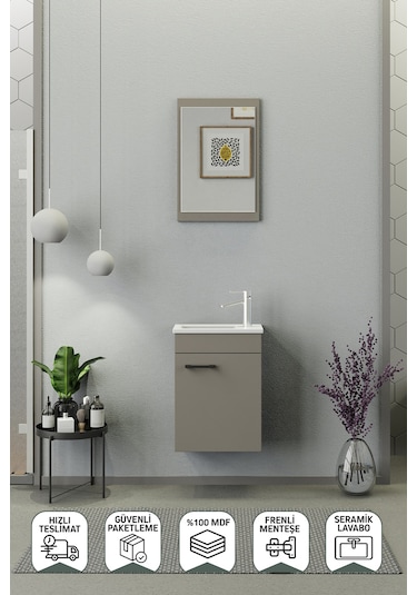 Biani Fix Arya Mini 42 Cm Banyo Dolabı,Seramik Lavabolu, Aynalı,Lavabo Dahil,Mdf,Latte Biani Fix Arya Mini 42 Cm Banyo Dolabı,Seramik Lavabolu, Aynalı,Lavabo Dahil,Mdf,Latte