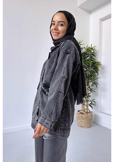 Çift Cep Taşlı Kot Ceket - Antrasit Antrasit