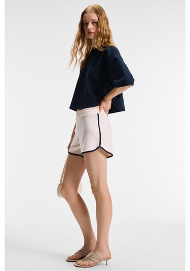 VELA Kadın Esnek Kumaşlı Bisiklet Yaka Oversize Fit Lacivert T-Shirt