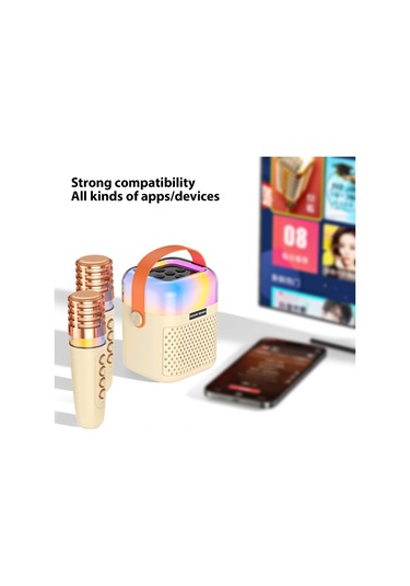 Samdoo Taşınabilir Dış Mekan Mıkrofonlu Hoparlör Seti - Ev Karaoke İçin Kablosuz Mikrofon Ve Hoparlör Birleşik Rgb Işık Efektli A1 Bej