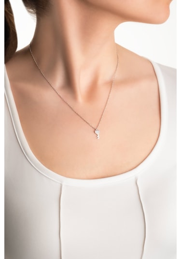 So Chic Aşk Anahtarı 18 Ayar Beyaz Altın Kaplama 45 Cm Gümüş Kolye Sarı