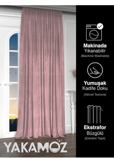 Yakamoz Kadife Görünüm Tatlı Pembe Ada Fon Perde Ekstraforlu Velvet Touch Serisi Tatlı Pembe
